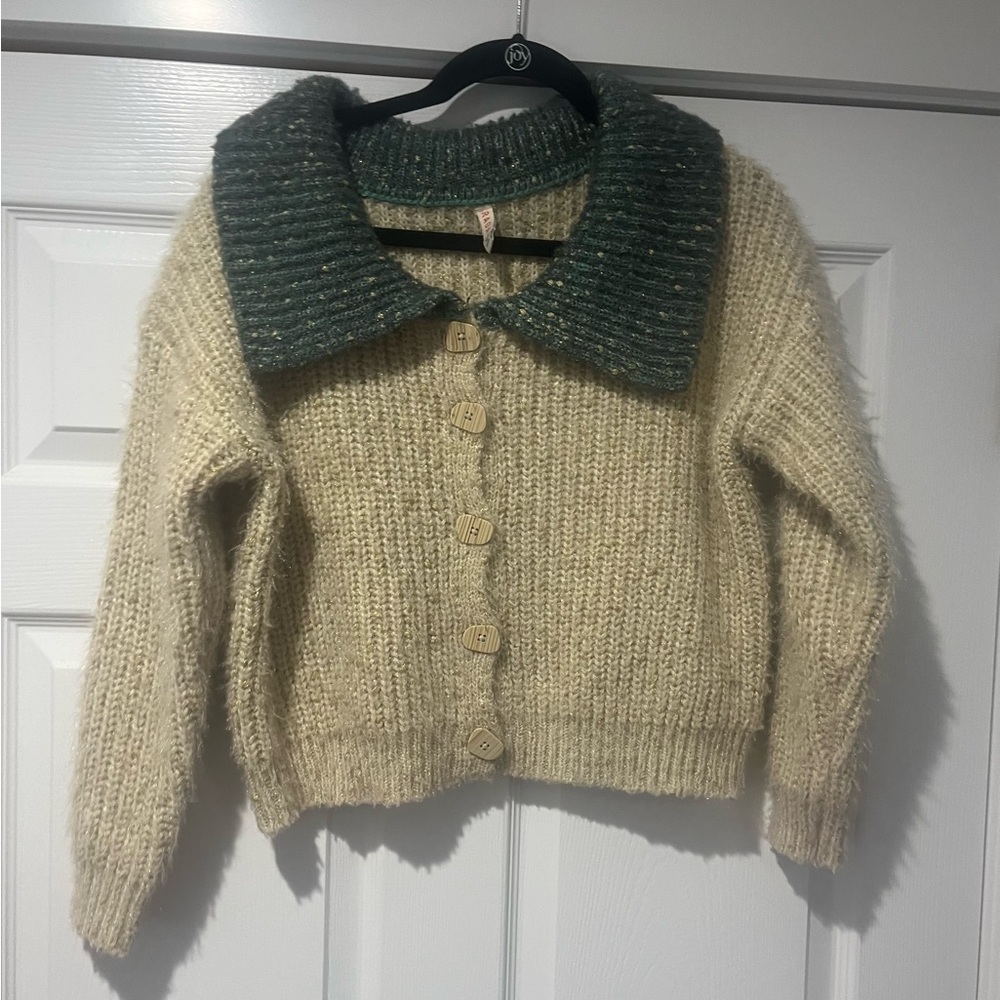Anthropolgie RAGA Dorothy Cream and Green Knit Cardigan